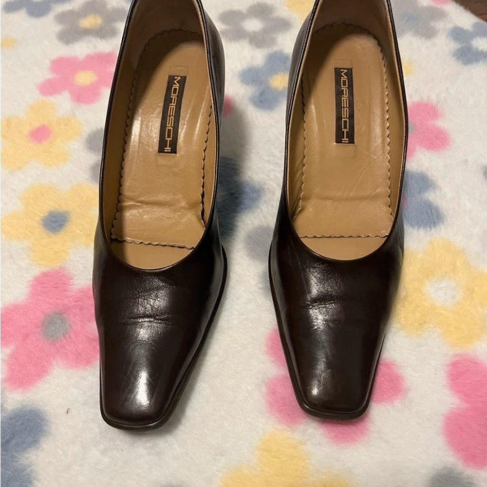 Moreschi Women's Dark Brown Leather Square-Toe Pumps
